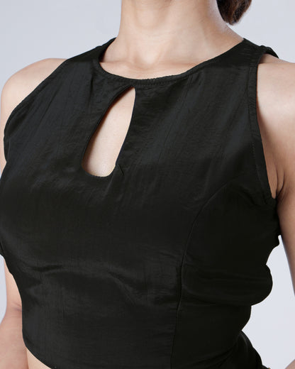 Plain Black Viscose Natural Crepe Blouse