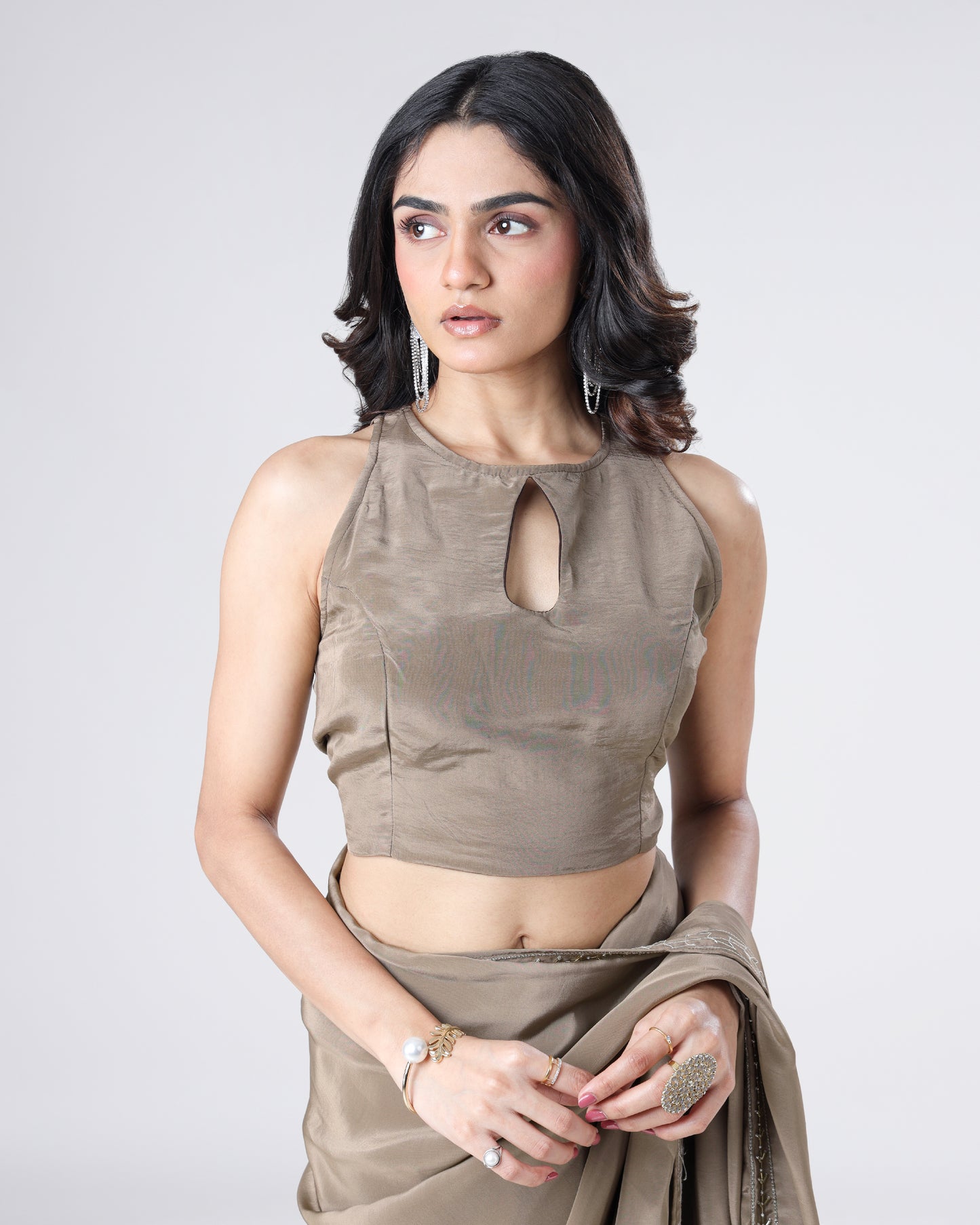Plain Tortilla Brown Viscose Natural Crepe Blouse