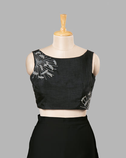 Plain Black Premium Hand Bid Jardoshi Work Viscose Dola Silk Blouse
