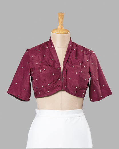 Plain Magenta Premium Hand Moti Work Viscose Dola Silk Blouse