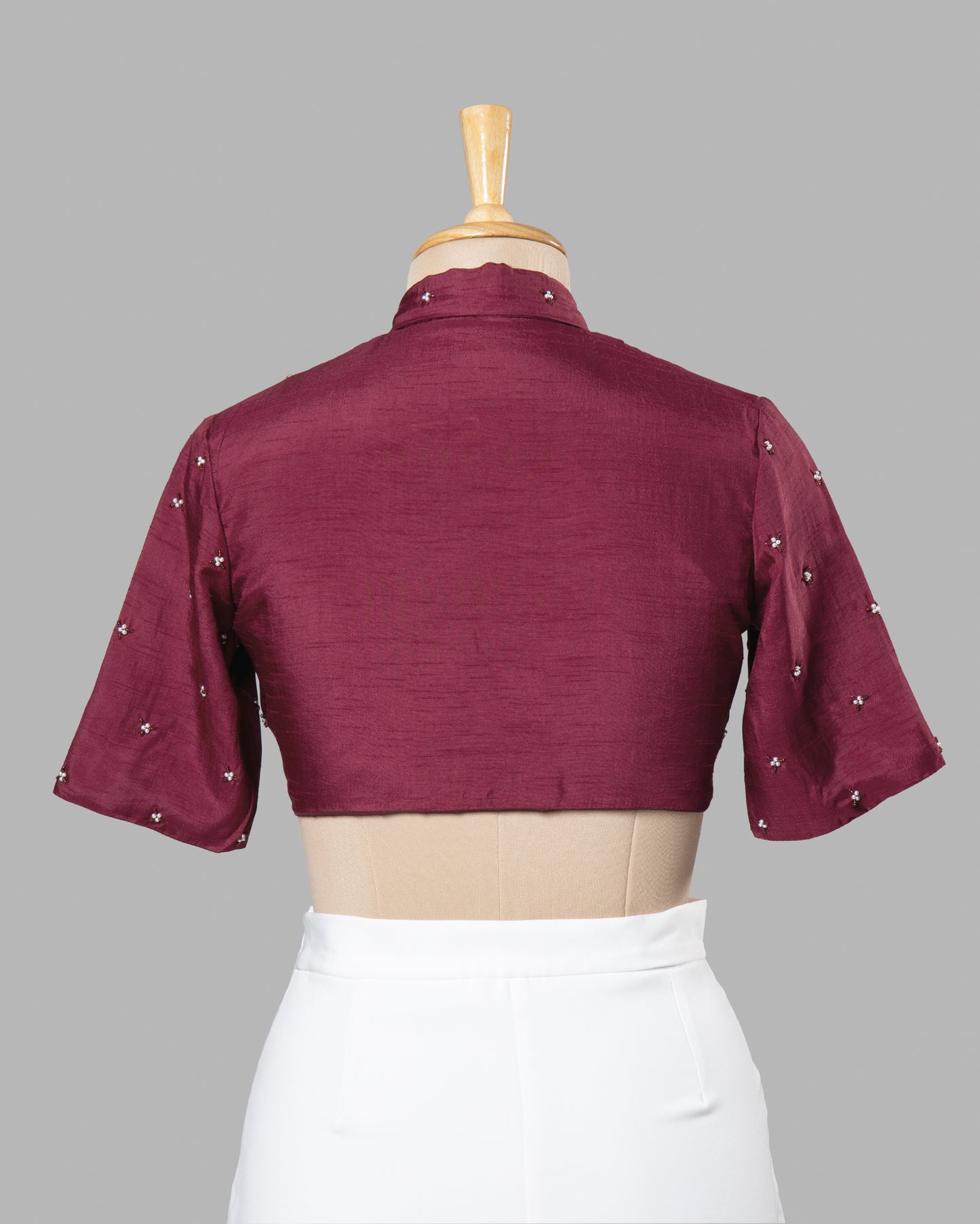 Plain Magenta Premium Hand Moti Work Viscose Dola Silk Blouse