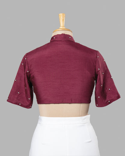 Plain Magenta Premium Hand Moti Work Viscose Dola Silk Blouse