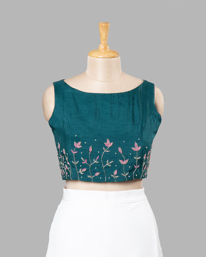 Plain Blue Premium Bids Hand Work Viscose Dola Silk Blouse