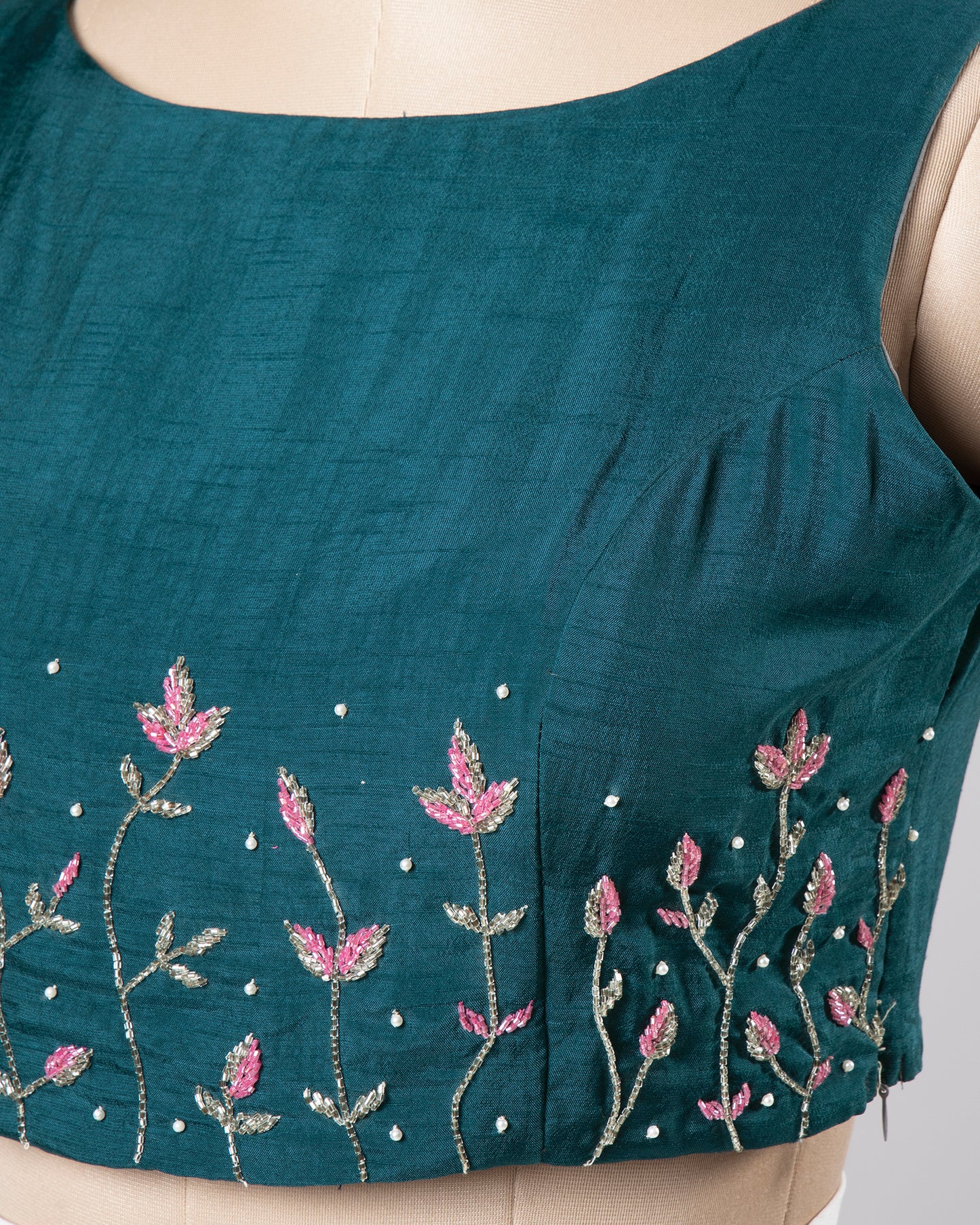Plain Blue Premium Bids Hand Work Viscose Dola Silk Blouse
