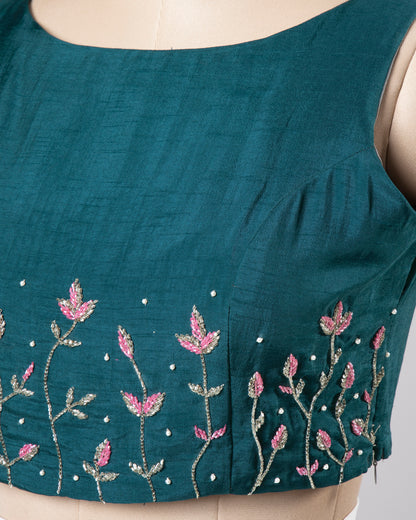 Plain Blue Premium Bids Hand Work Viscose Dola Silk Blouse