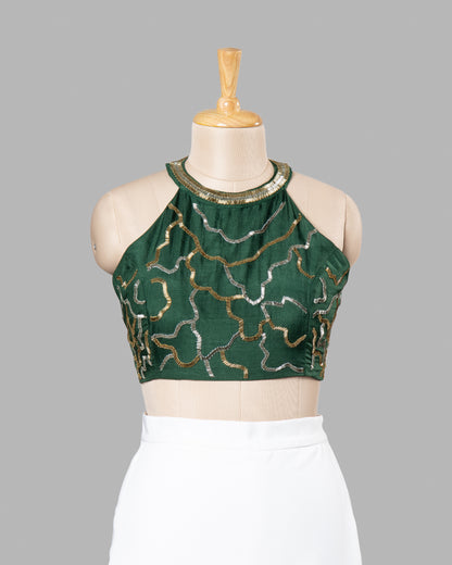 Plain Green Premium Hand Work Viscose Dola Silk Blouse