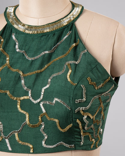 Plain Green Premium Hand Work Viscose Dola Silk Blouse