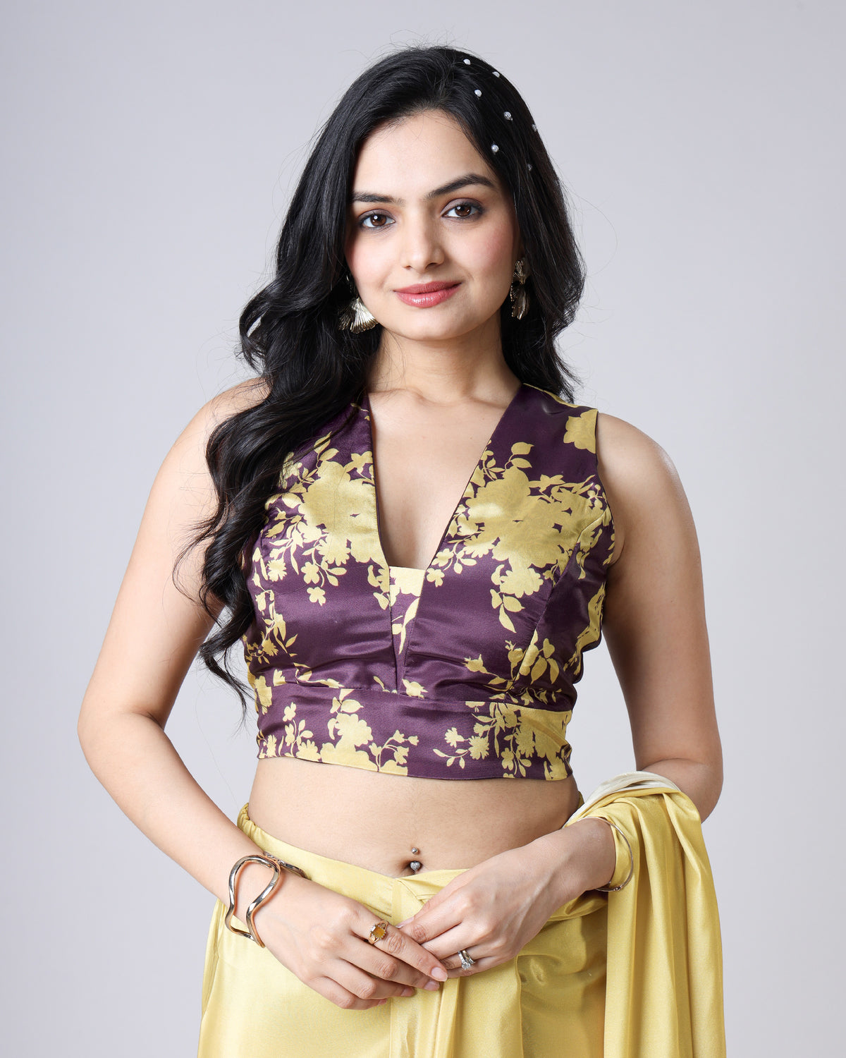 Hot Drop Wine Floral Blouse - Bold V-Cut, Rich Silk Glam