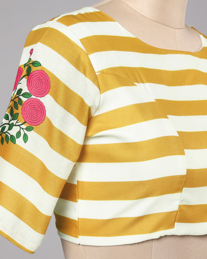 Viral Pick: Golden Stripe Blouse With Bloom Sleeves