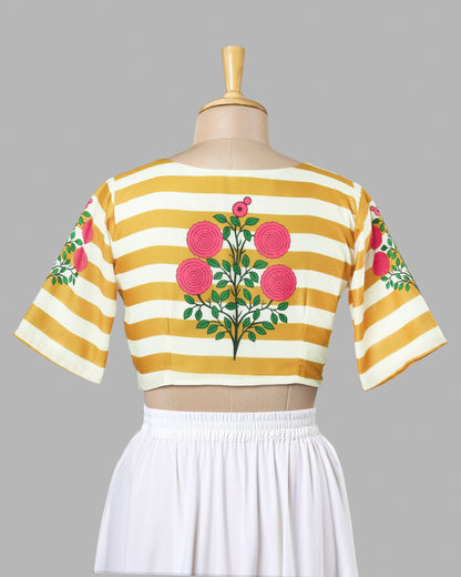 Viral Pick: Golden Stripe Blouse With Bloom Sleeves