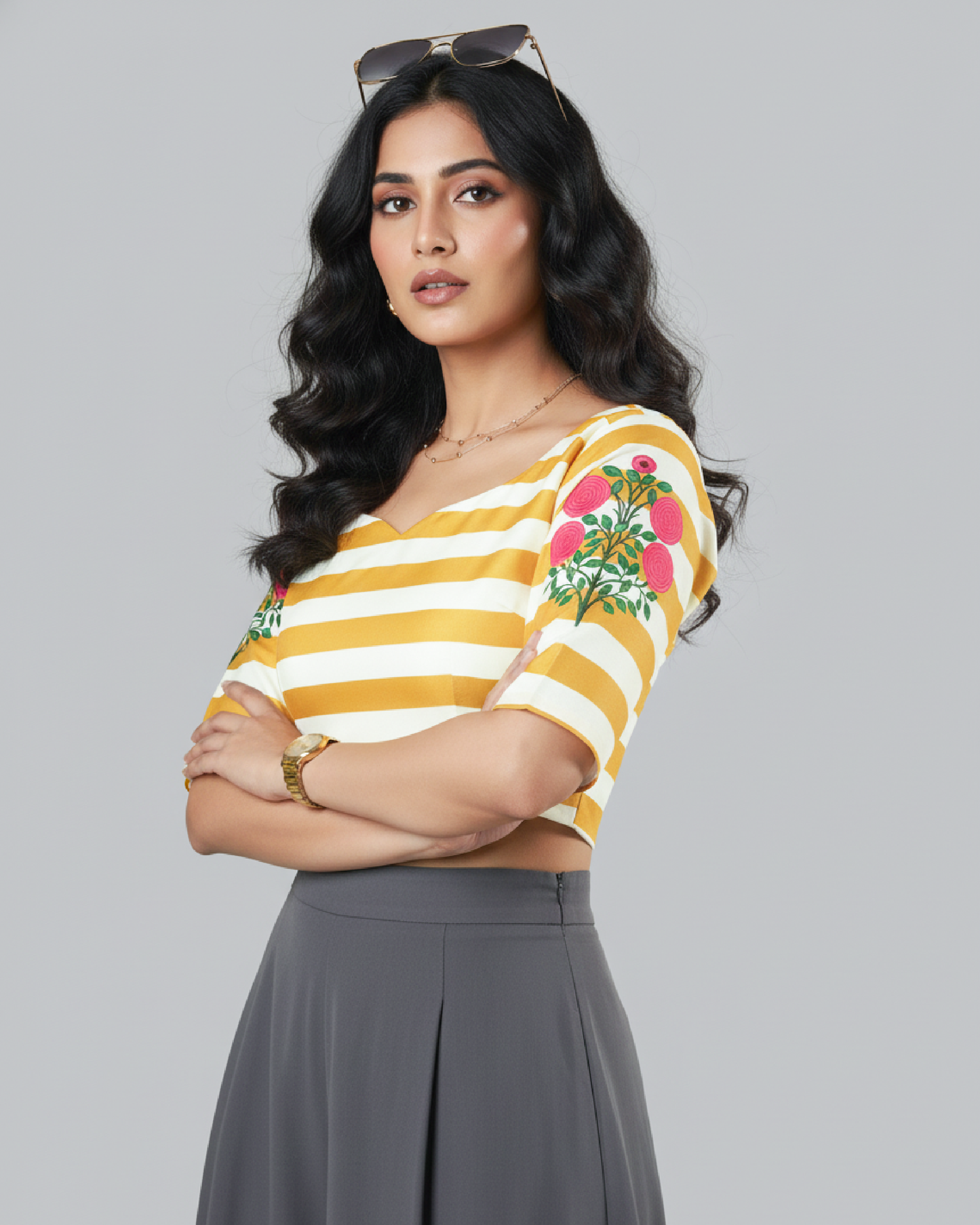 Viral Pick: Golden Stripe Blouse With Bloom Sleeves
