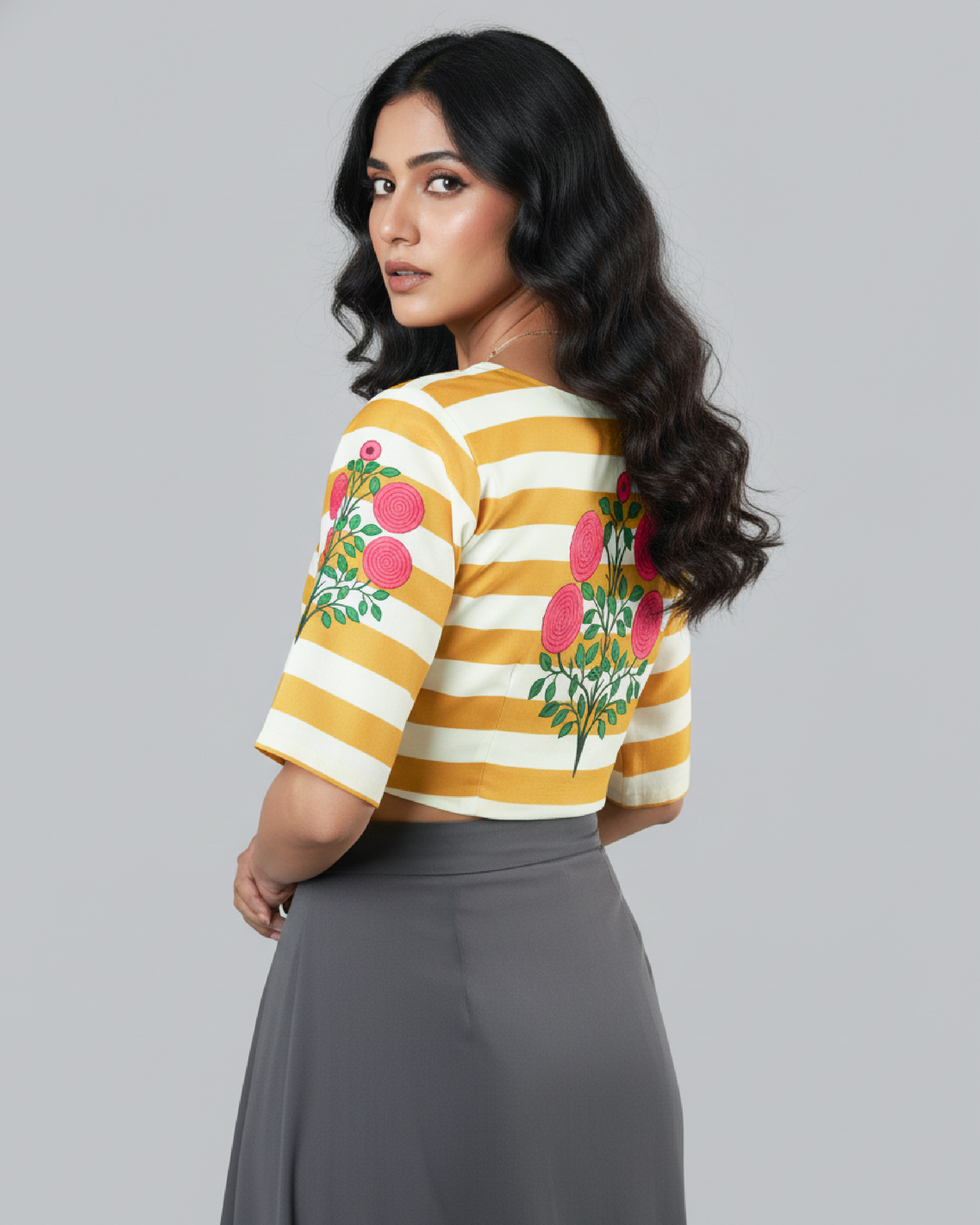 Viral Pick: Golden Stripe Blouse With Bloom Sleeves