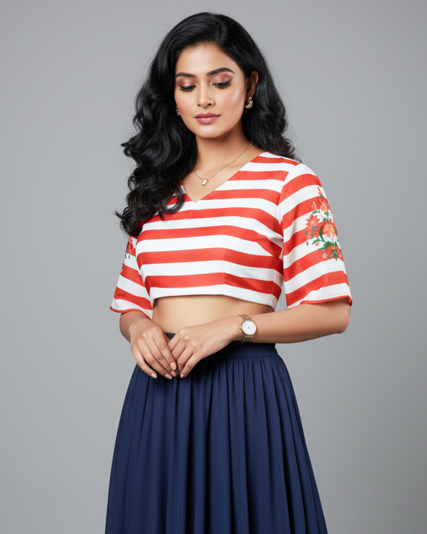 Cherry Stripe Bloom Blouse | V-Neck | Soft And Breezy Fit