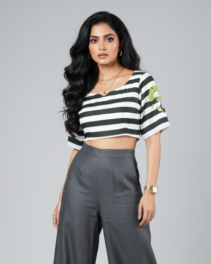 Dark Wave Striped Crepe Blouse | Lightweight Comfort | Bold Look
