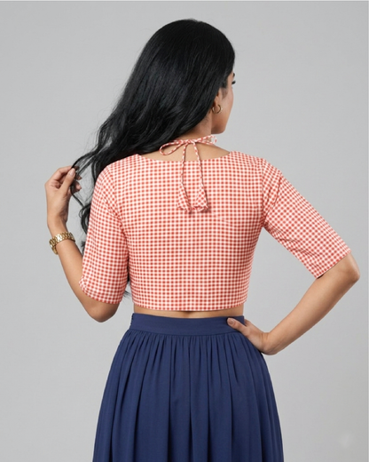 Bold Check Cutout Blouse - Insta-Worthy Fit