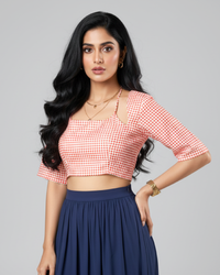 Bold Check Cutout Blouse - Insta-Worthy Fit