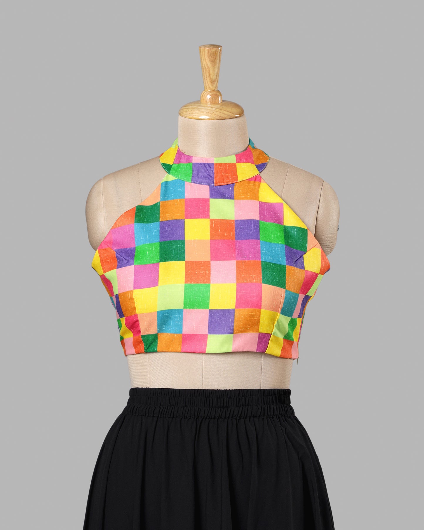 Funky Check Halter Blouse - Gen-Z Party Essential