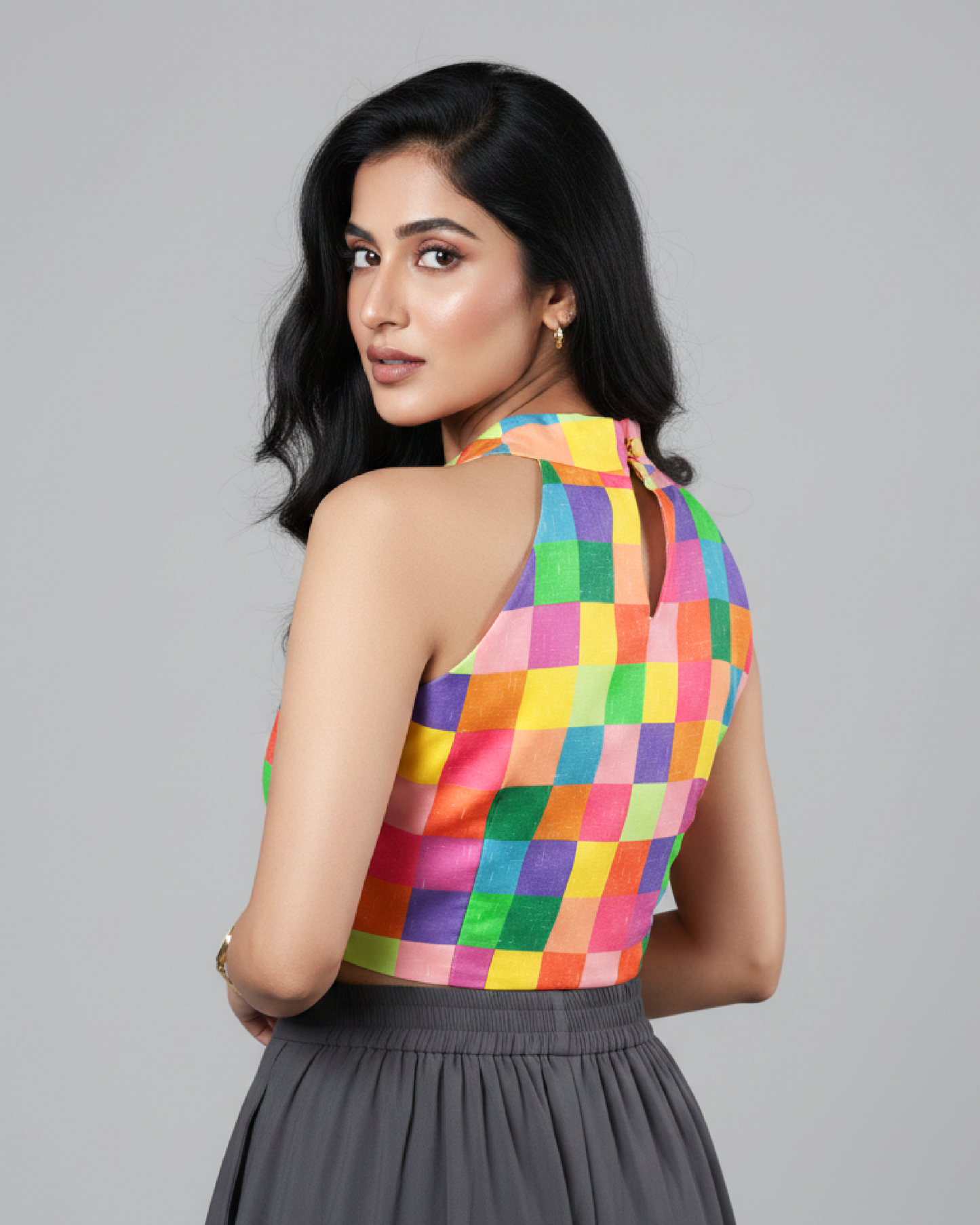 Funky Check Halter Blouse - Gen-Z Party Essential