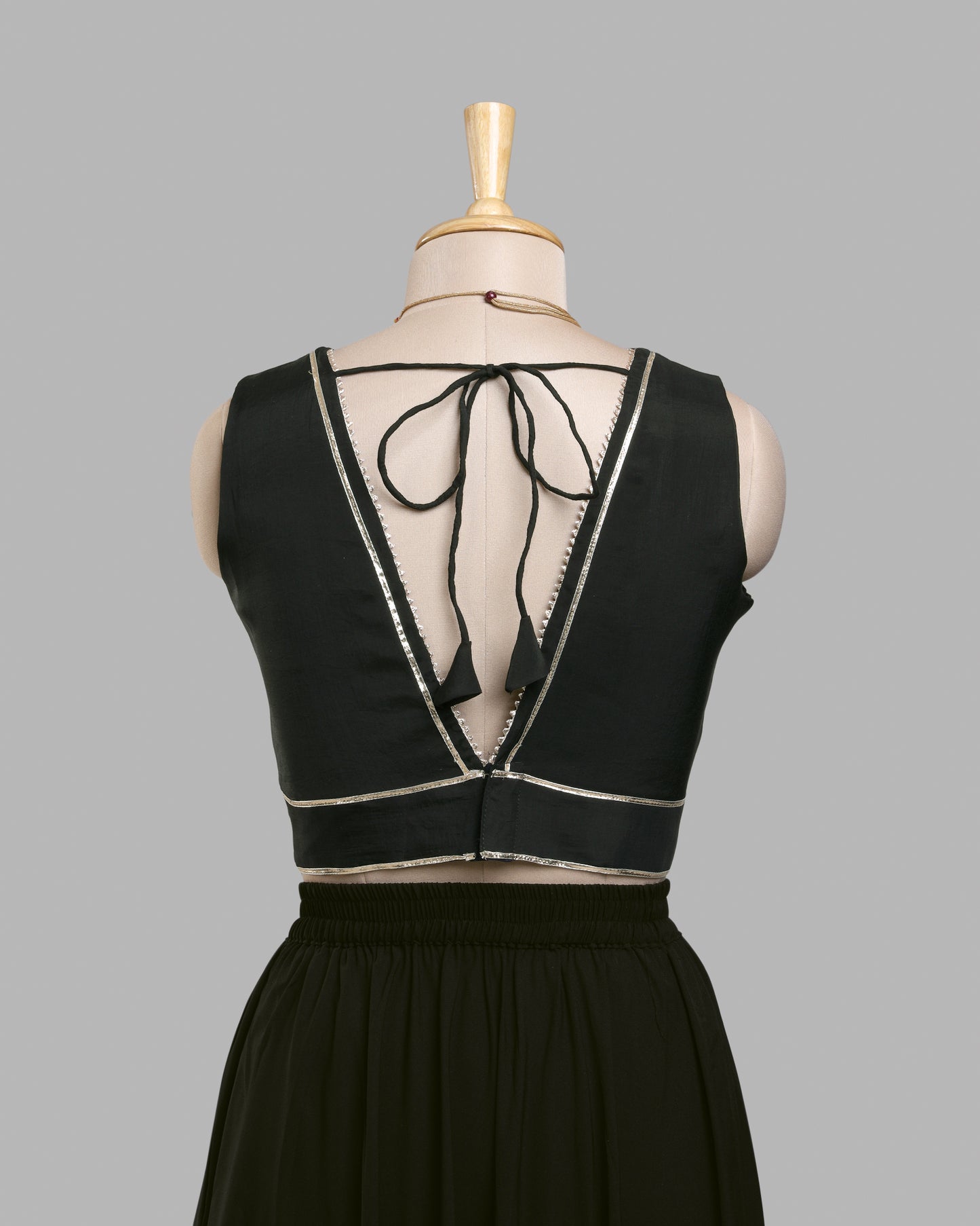 Midnight Edge V-Cut Blouse - Bold Lines, Luxe Finish