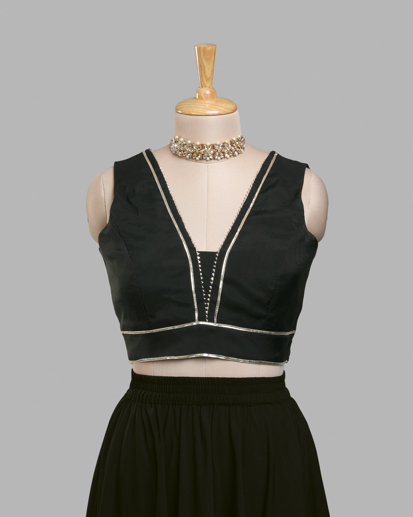 Midnight Edge V-Cut Blouse - Bold Lines, Luxe Finish