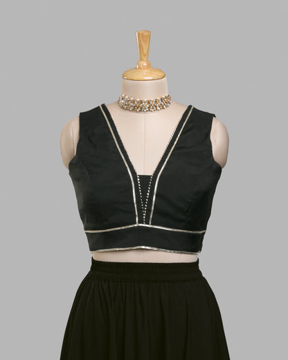 Midnight Edge V-Cut Blouse - Bold Lines, Luxe Finish