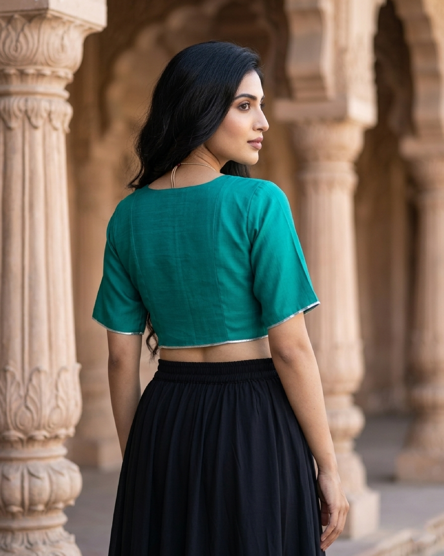 Emerald Ease Keyhole Blouse - Clean Fit, Modern Grace