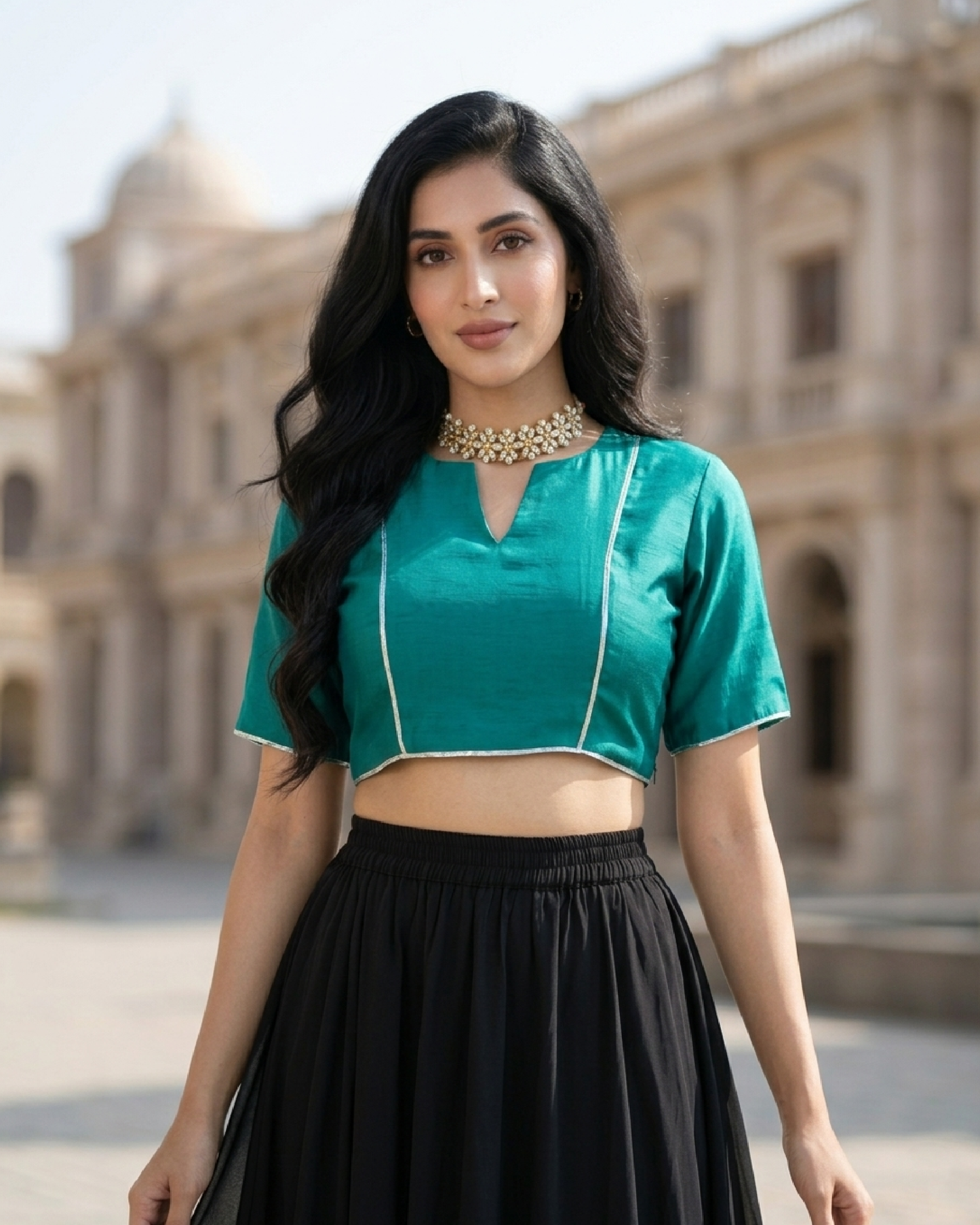 Emerald Ease Keyhole Blouse - Clean Fit, Modern Grace