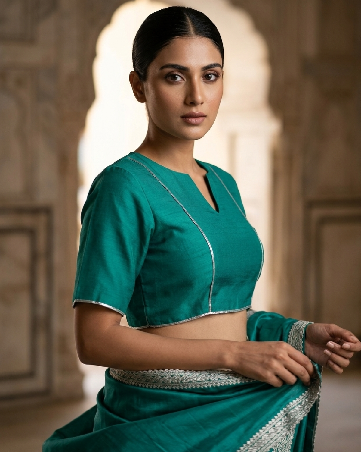 Emerald Ease Keyhole Blouse - Clean Fit, Modern Grace