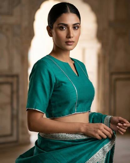 Emerald Ease Keyhole Blouse - Clean Fit, Modern Grace