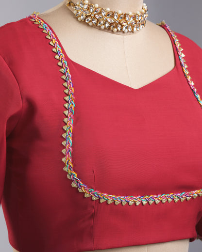 Ruby Glow Festive Blouse - Statement Border, Classic Glam