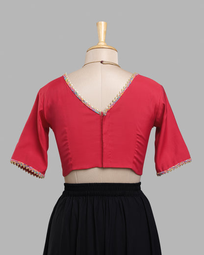 Ruby Glow Festive Blouse - Statement Border, Classic Glam