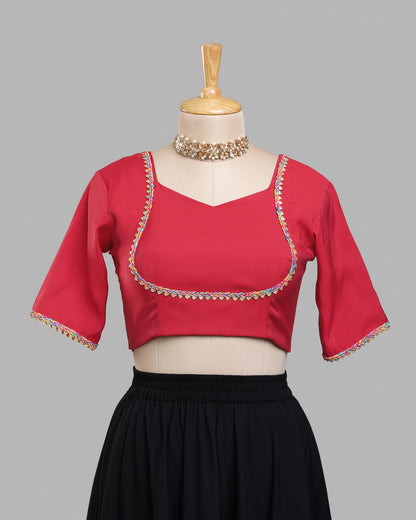 Ruby Glow Festive Blouse - Statement Border, Classic Glam