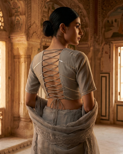 Sage Lace-Up Blouse - Corset Back, Sculpted Silhouette