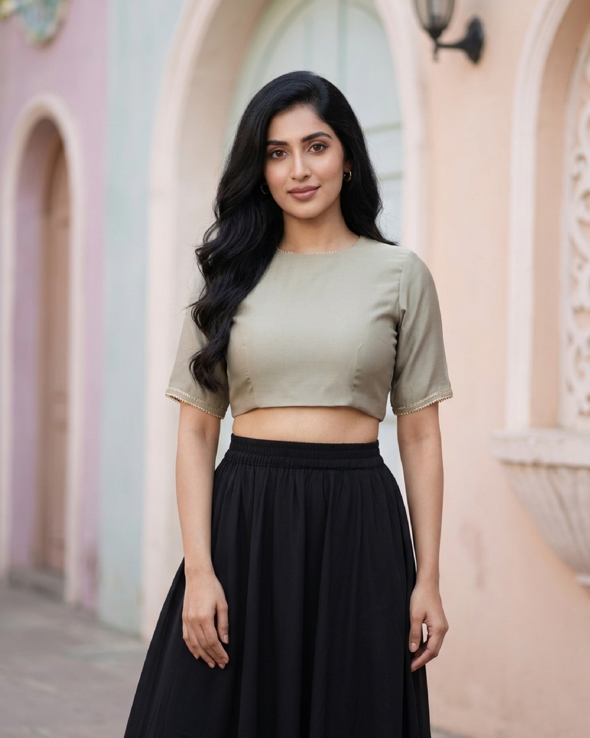 Sage Lace-Up Blouse - Corset Back, Sculpted Silhouette