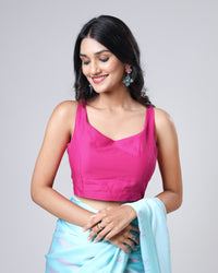 Classic Plain Pink Cotton Round Neck Blouse