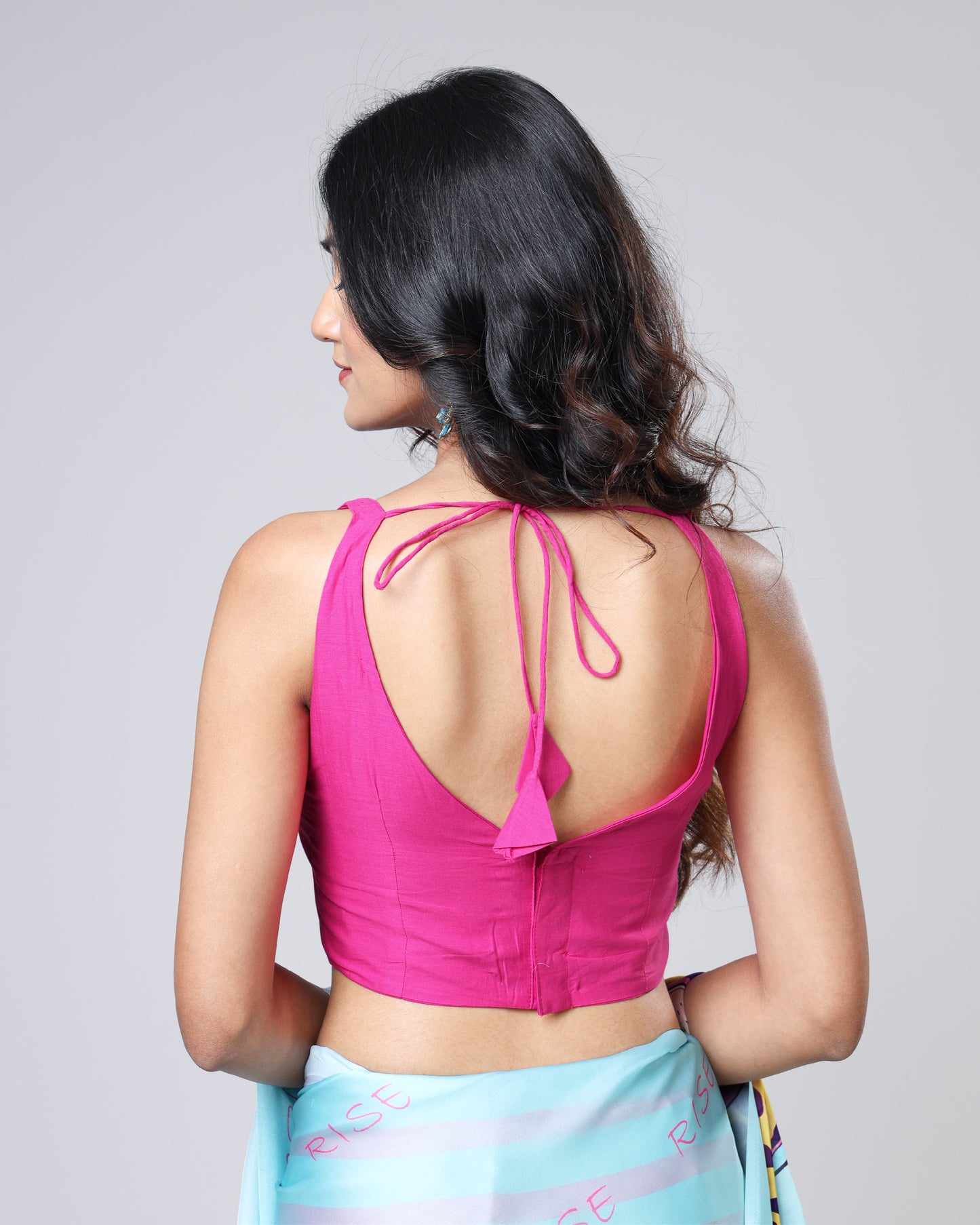 Classic Plain Pink Cotton Round Neck Blouse