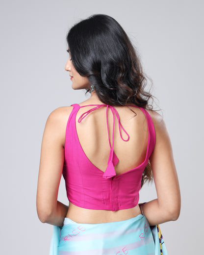 Classic Plain Pink Cotton Round Neck Blouse