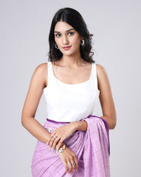Classic Plain White Cotton Round Neck Blouse