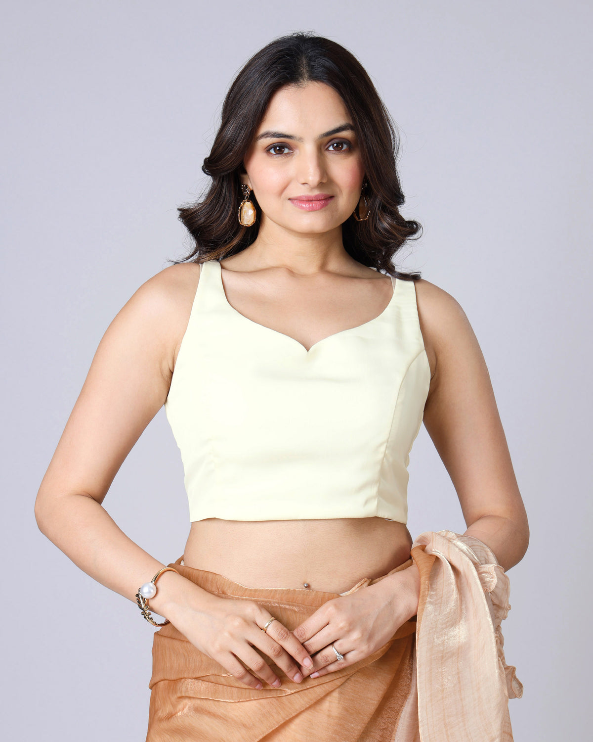 Classic Plain Ivory White Sweet Heart Neck Blouse