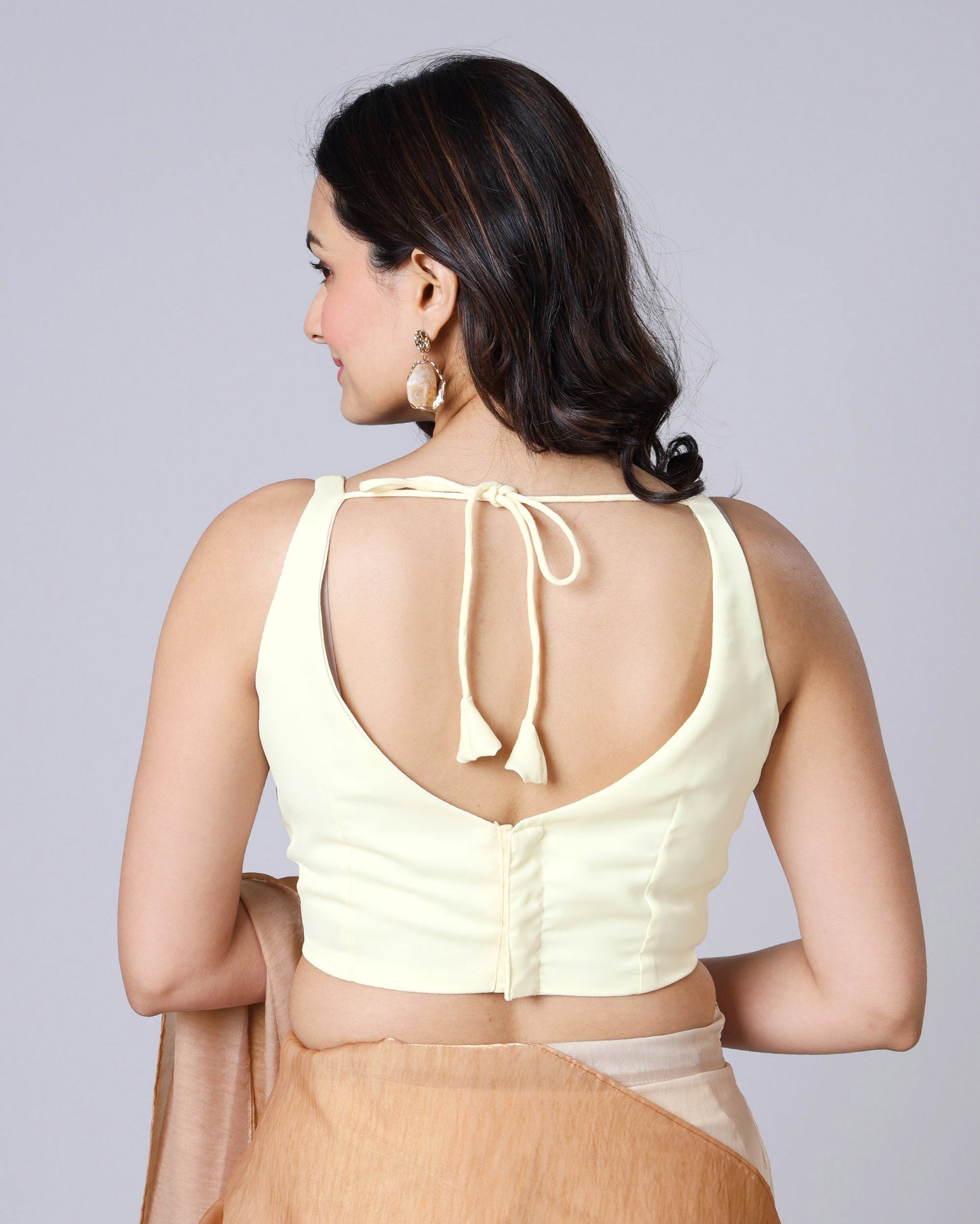 Classic Plain Ivory White Sweet Heart Neck Blouse