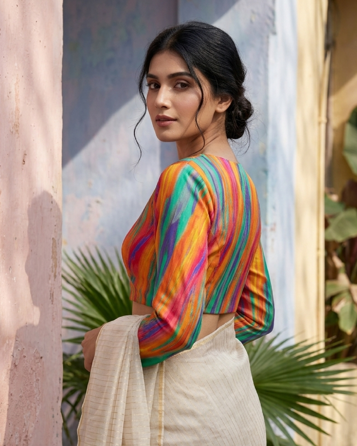 Rainbow Printed Viscose Chanderi Blouse