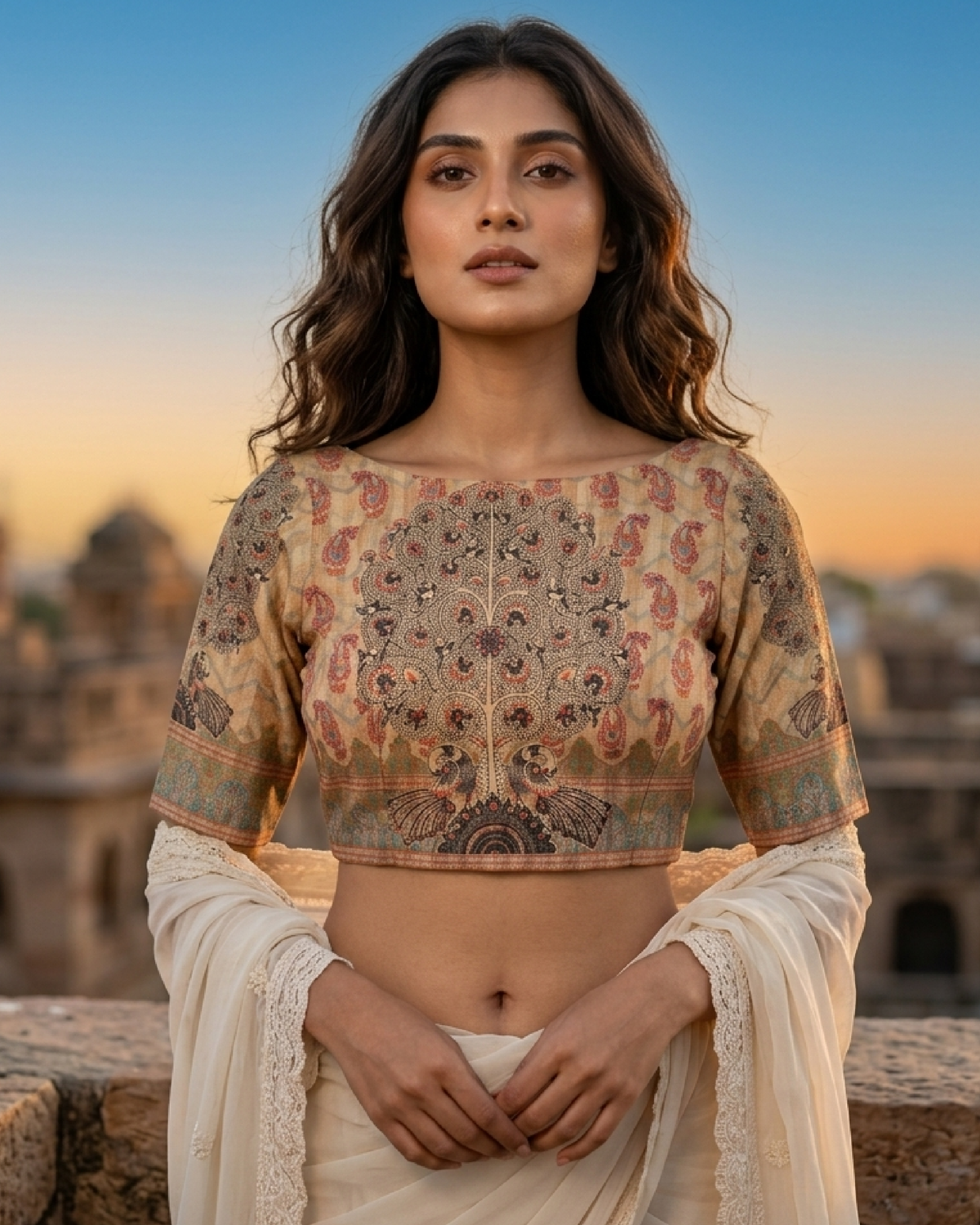 Madhuvanii Printed Boat Neck Blouse
