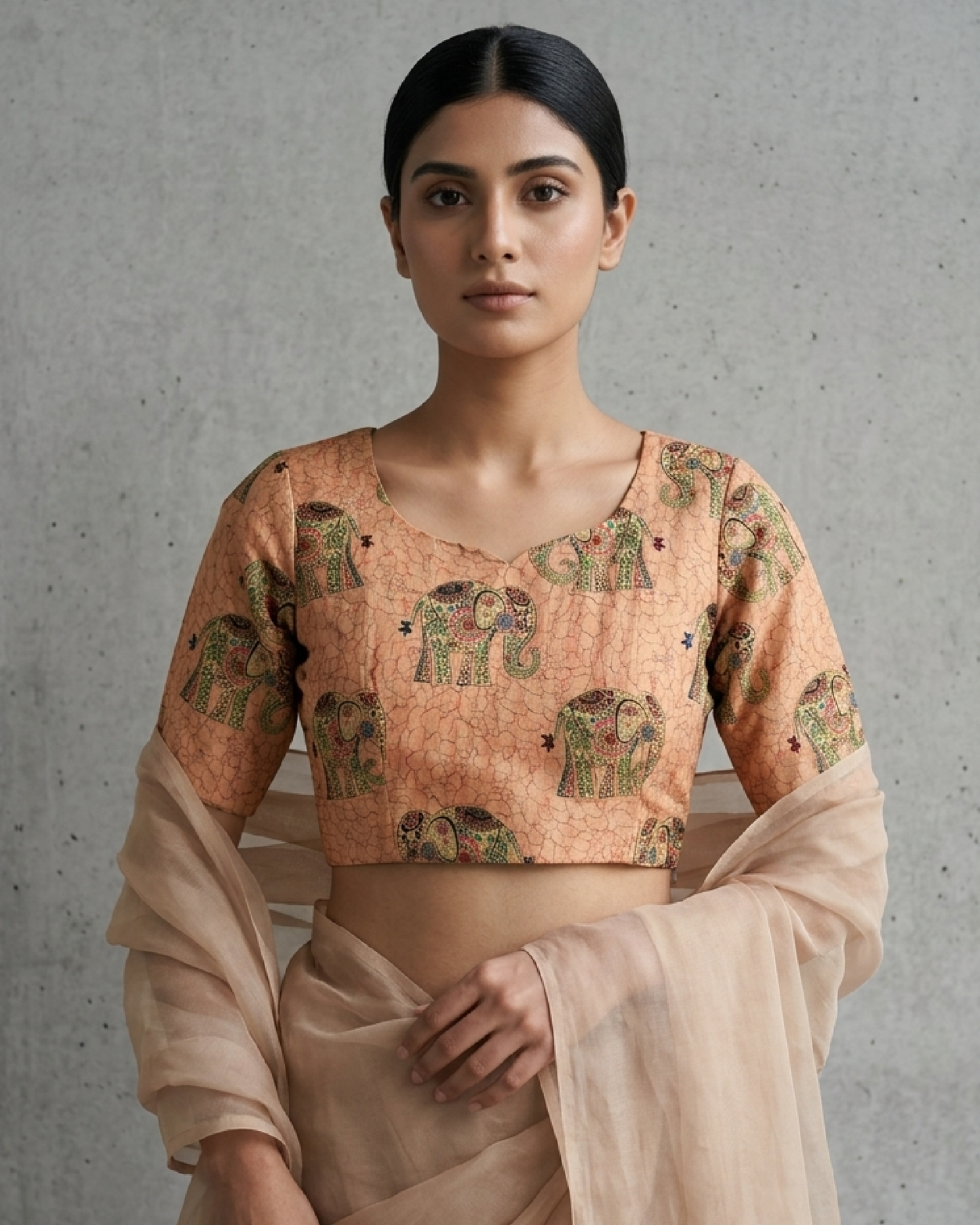 Madhuvanii Printed Sweetheart Neck Blouse