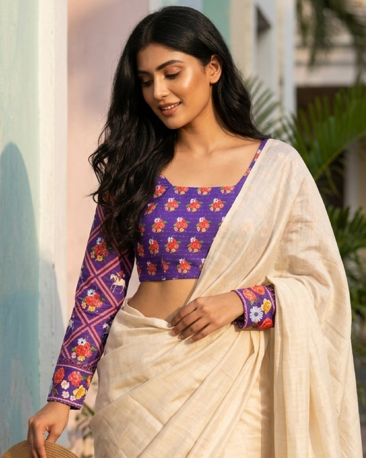 Floral Printed Sequins Embroidery Blouse