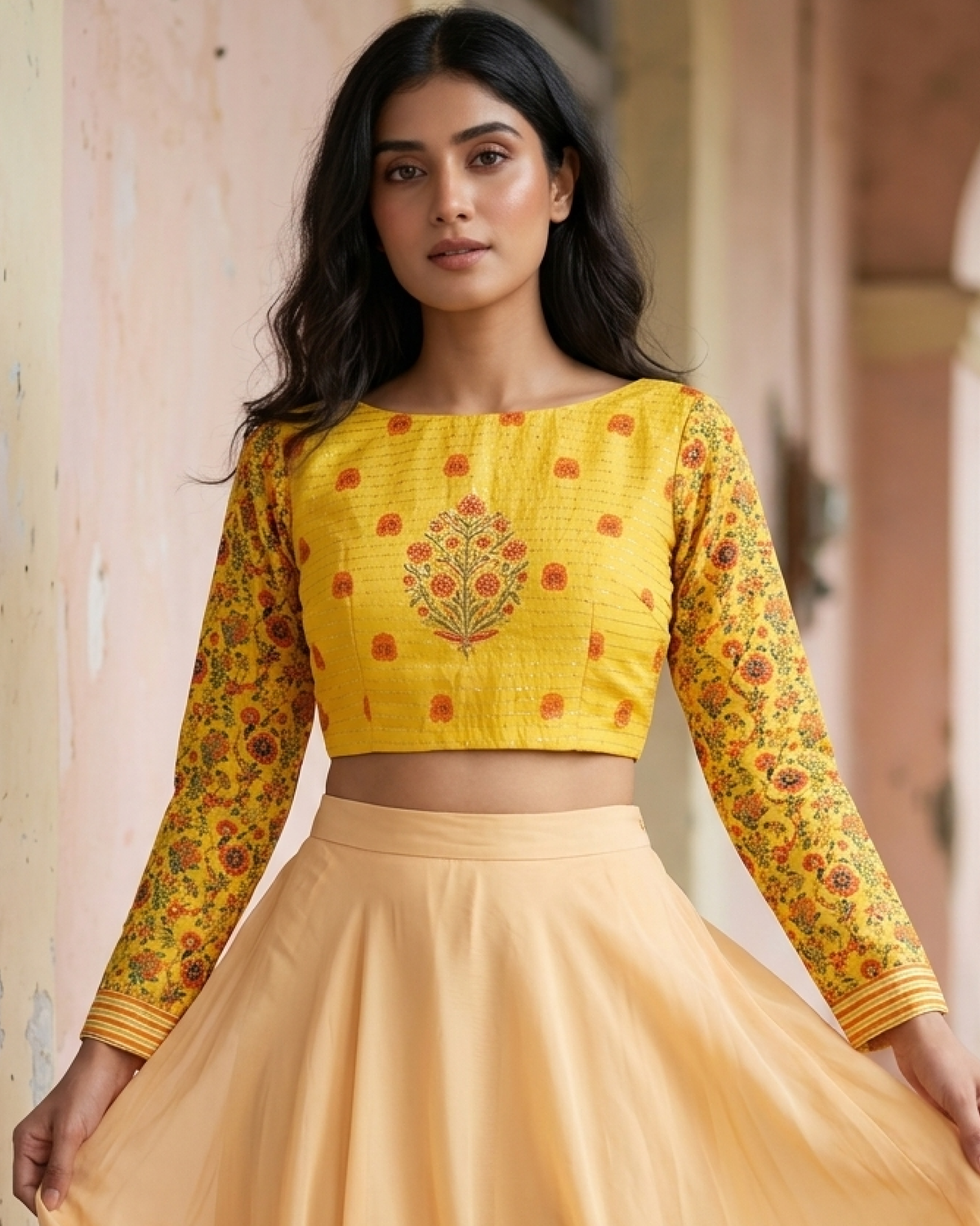Floral Printed Sequins Embroidery Blouse