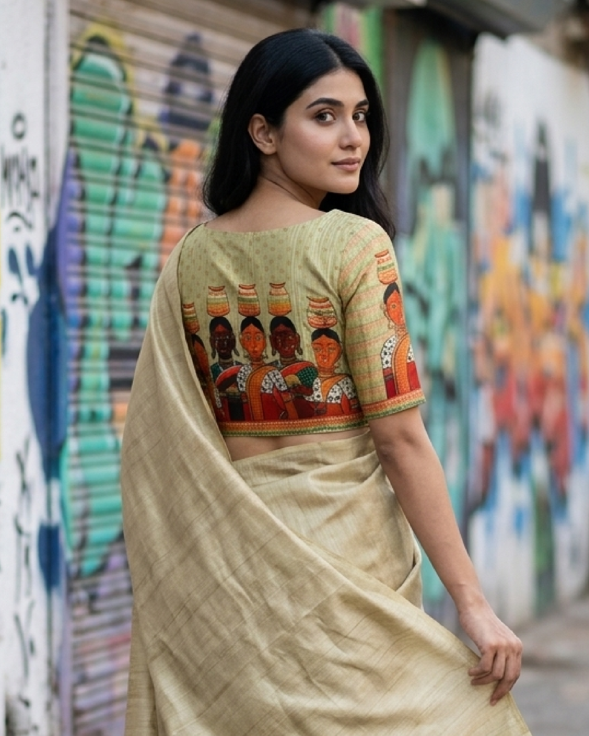 Quirky Printed Boat Neck Blouse
