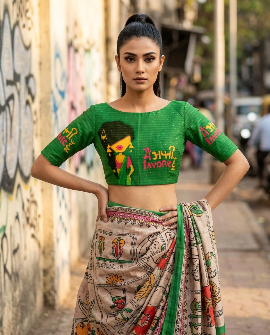 Quirky Printed Sequins Embroidery  Blouse