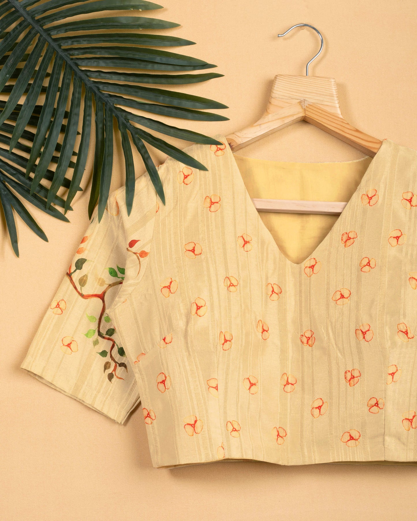 Leaf Floral Printed V Neck Blouse