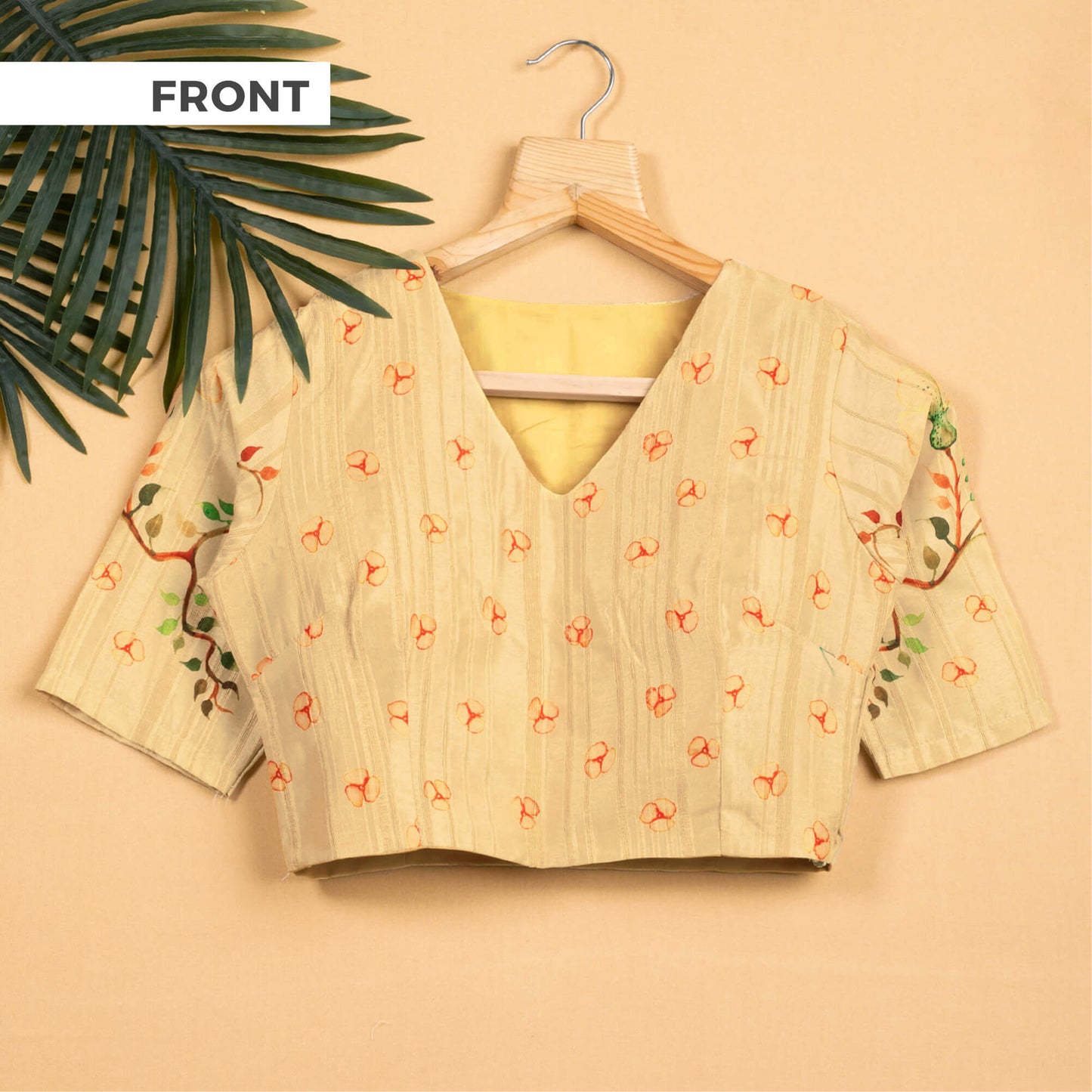 Leaf Floral Printed V Neck Blouse