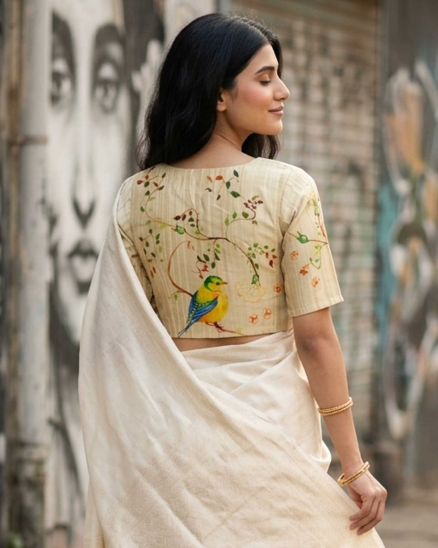 Leaf Floral Printed V Neck Blouse